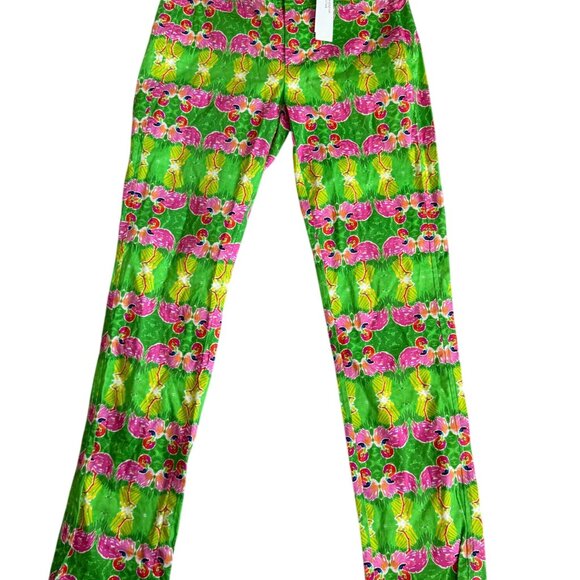 LAUREN GOLD Flamingo Print Green Pink Ankle Pants Size 0 NEW NWT - Picture 7 of 11